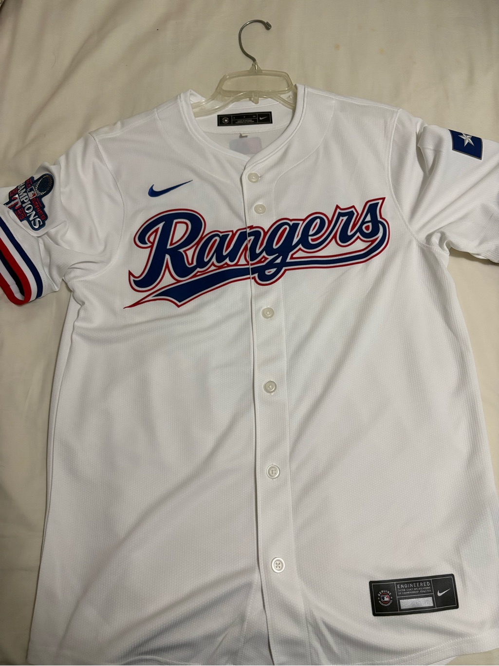 Nike White Baseball Jersey With Blue Swoosh
